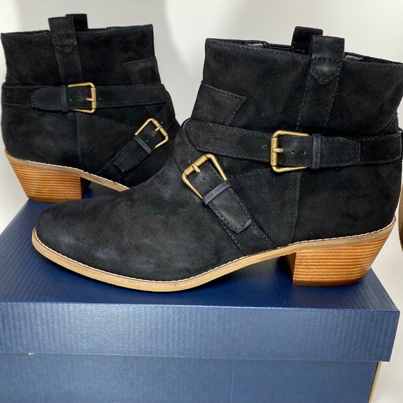 Cole Haan Jensynn Ankle Boots Black Suede Fashion Booties Block Heel Booties 8 - Picture 11 of 15